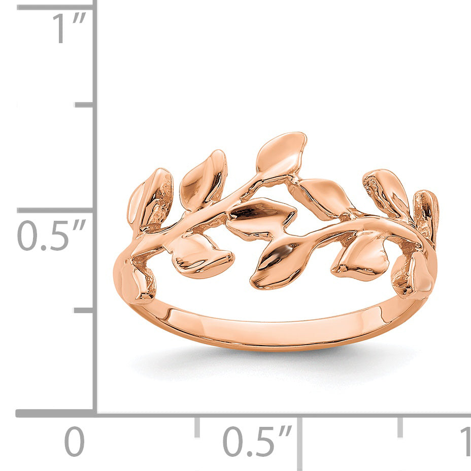 14K Rose Polished Leaf Ring