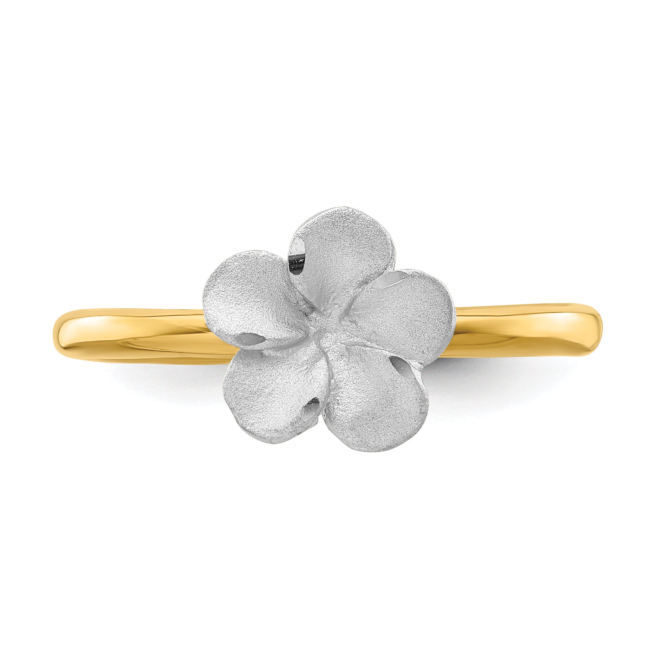 14K Two-tone Brushed & Polished Plumeria Ring