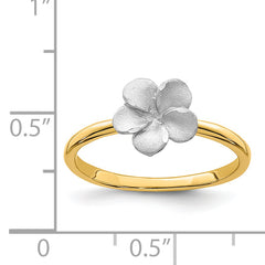 14K Two-tone Brushed & Polished Plumeria Ring