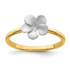 14K Two-tone Brushed & Polished Plumeria Ring