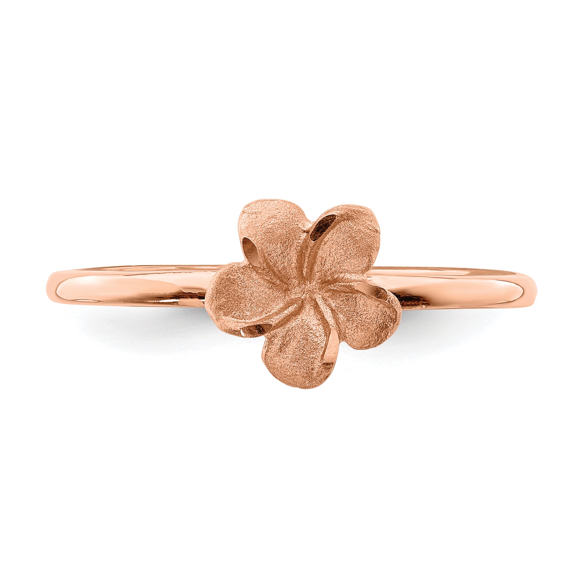 14k Rose Brushed & Polished D/C Plumeria Ring