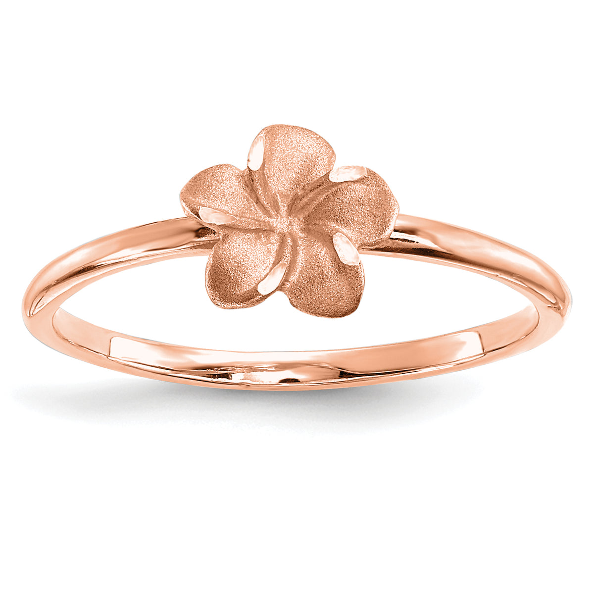 14k Rose Brushed & Polished D/C Plumeria Ring