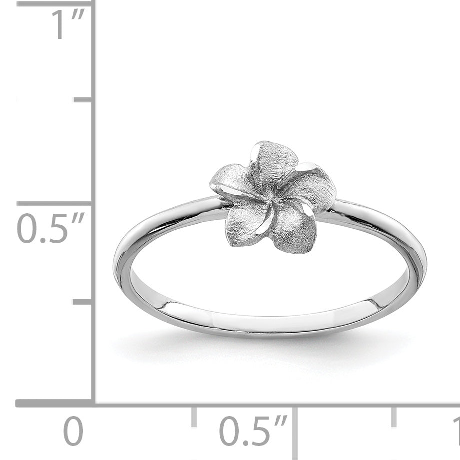 14K White Brushed & Polished D/C Plumeria Ring