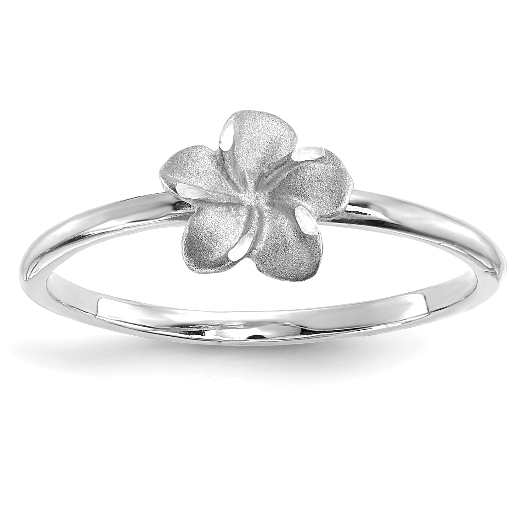 14K White Brushed & Polished D/C Plumeria Ring