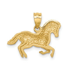 14K Brushed and Diamond-cut Horse Pendant