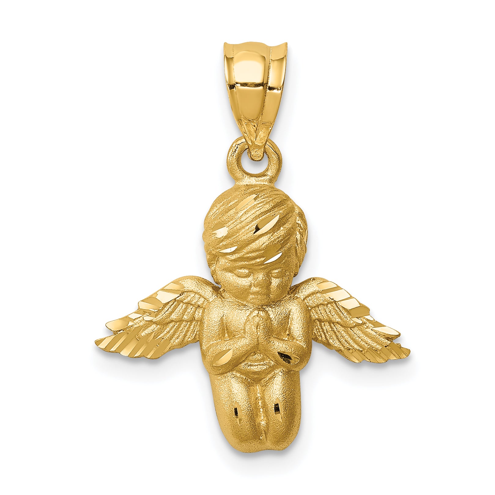 14K Brushed & Diamond-cut Angel Pendant