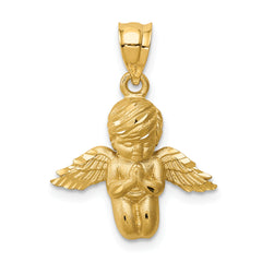 14K Brushed & Diamond-cut Angel Pendant