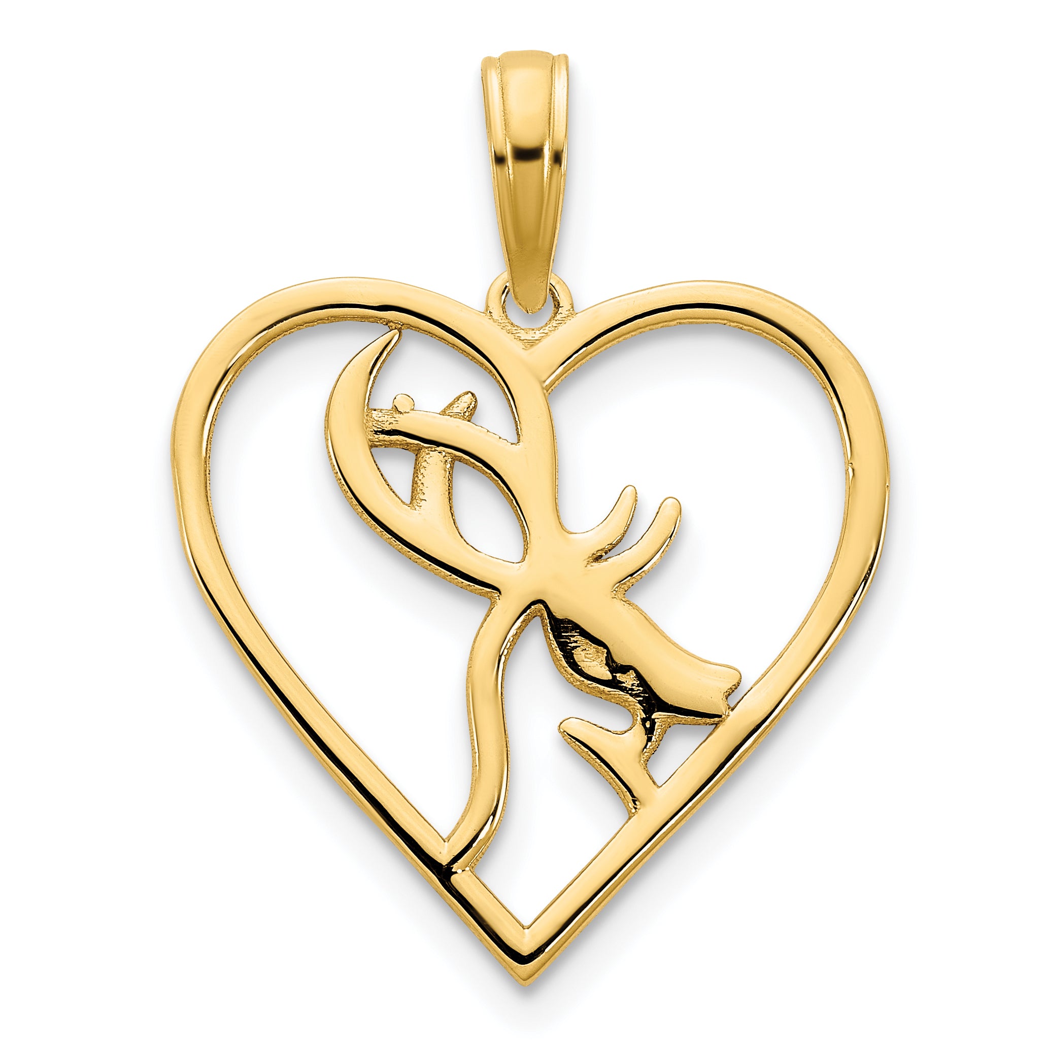 14ky Deer in a Heart Pendant