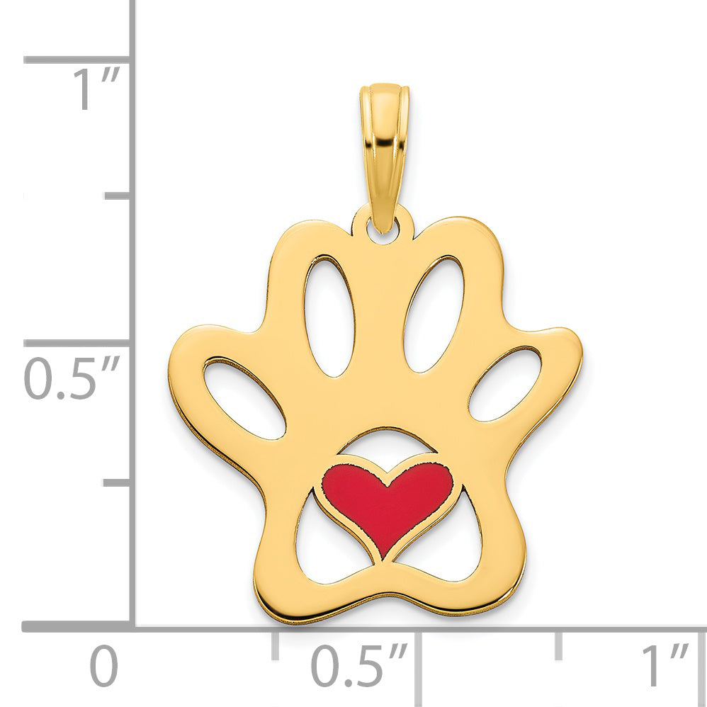 14k Epoxy Paw Print with Heart Pendant