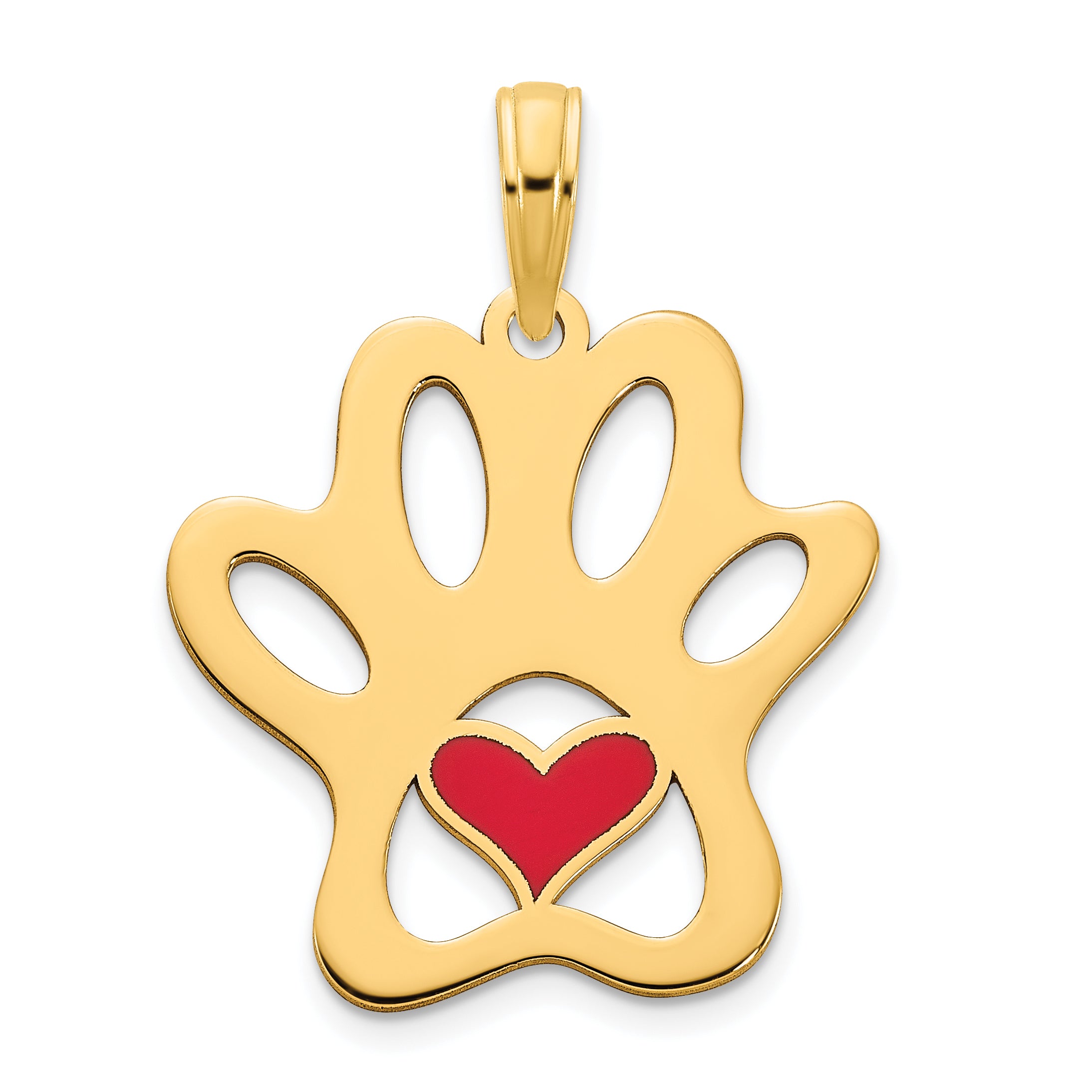 14k Epoxy Paw Print with Heart Pendant