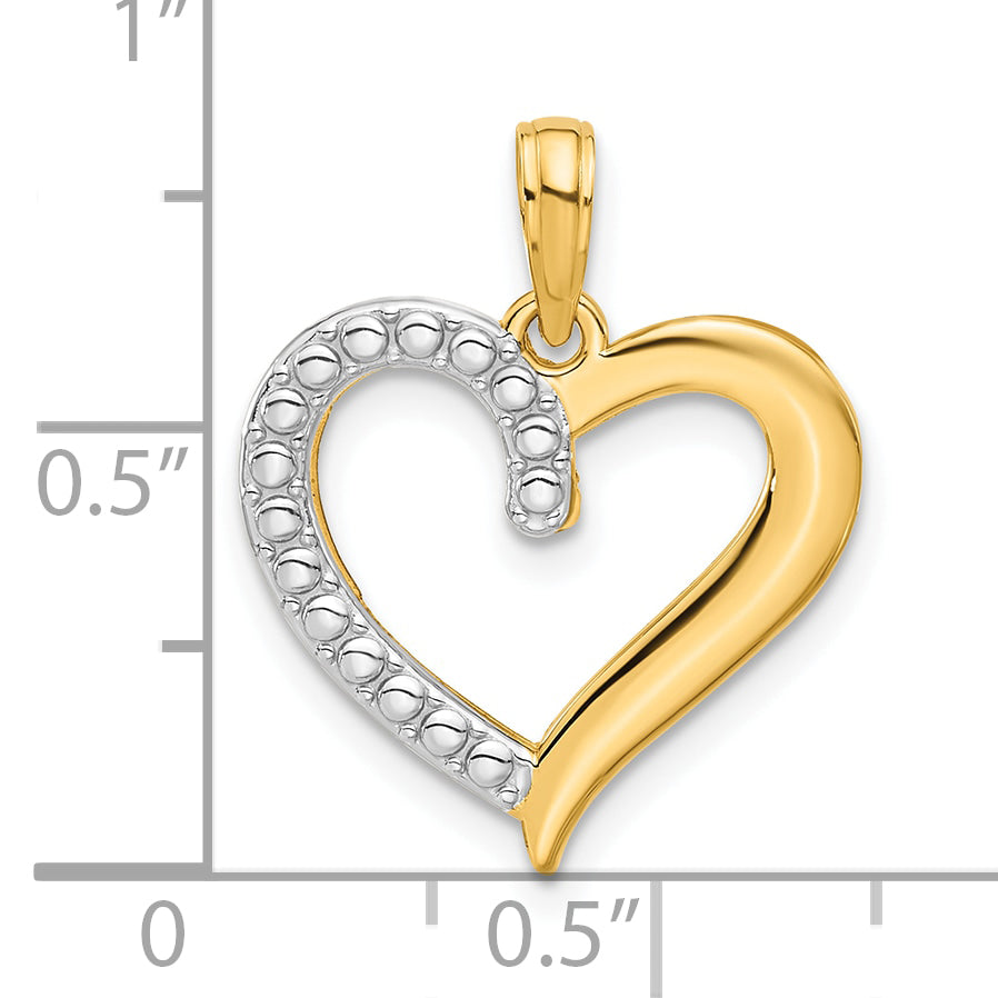 14k and Rhodium Polished Heart Pendant