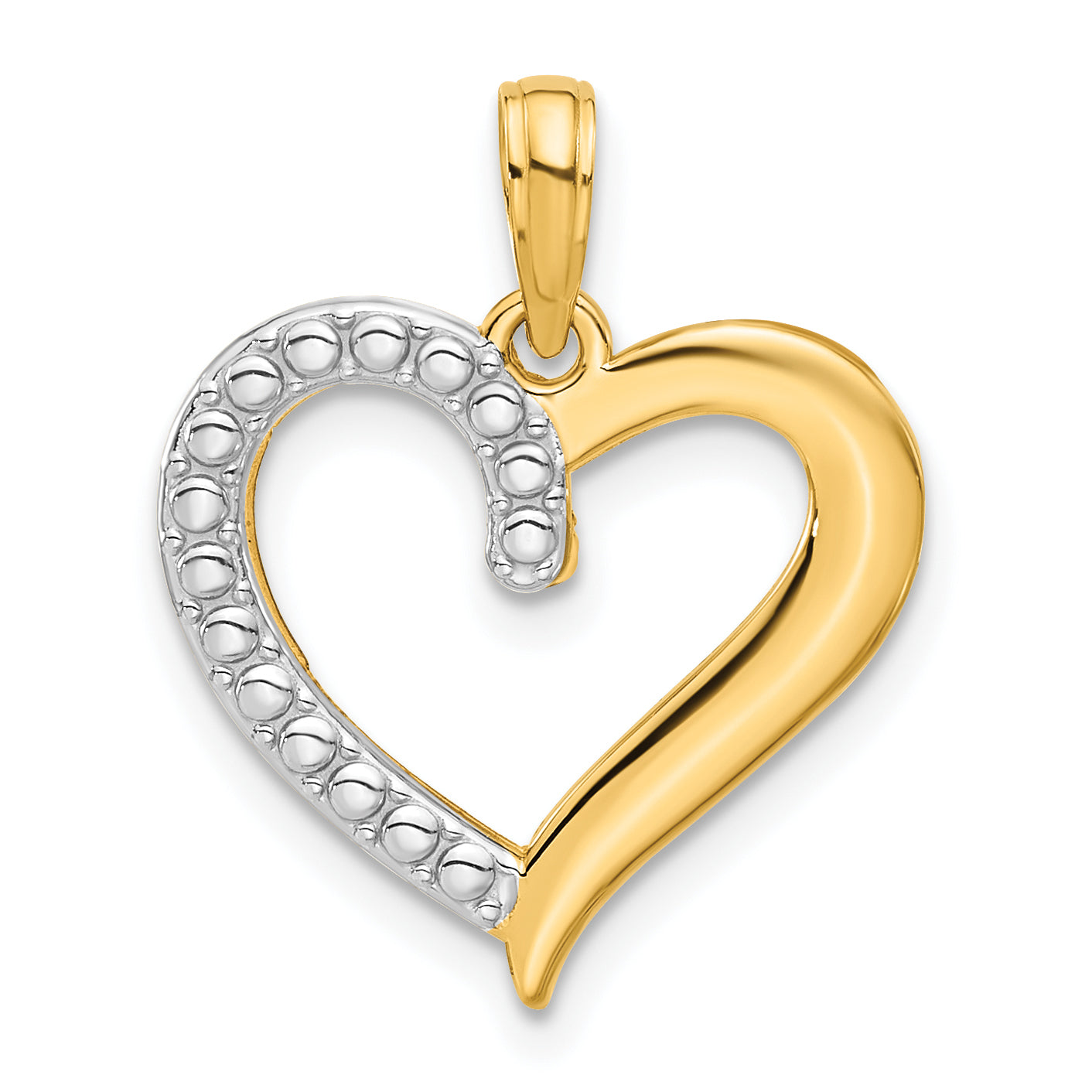 14k and Rhodium Polished Heart Pendant