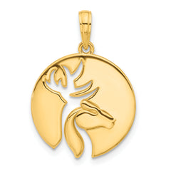 14k Polished Cut-out Deer Head Circle Pendant