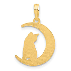 14k Polished Cat Sittin On Moon Pendant