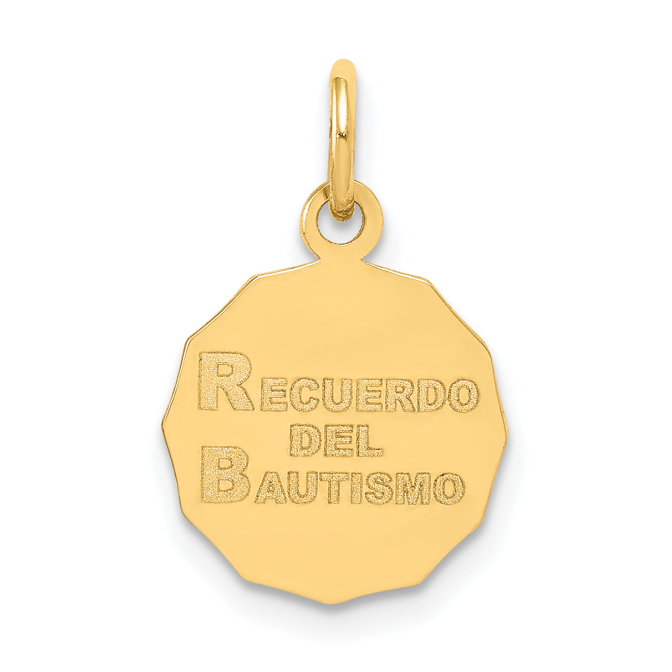 14K Gold Reversible Baptism Charm in Spanish Engraving