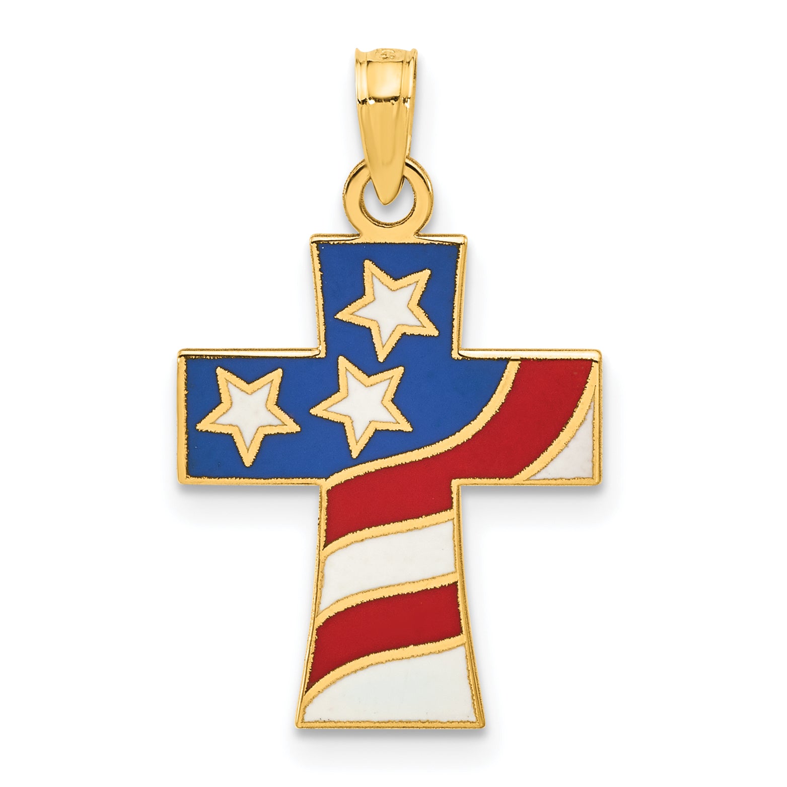 14k Polished and Enameled American Flag Cross Pendant