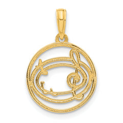 14k Polished Music Notes in Circle Pendant