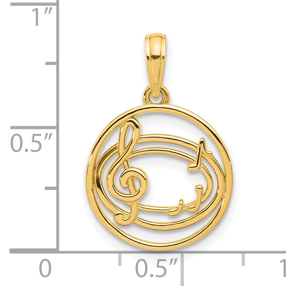 14k Polished Music Notes in Circle Pendant