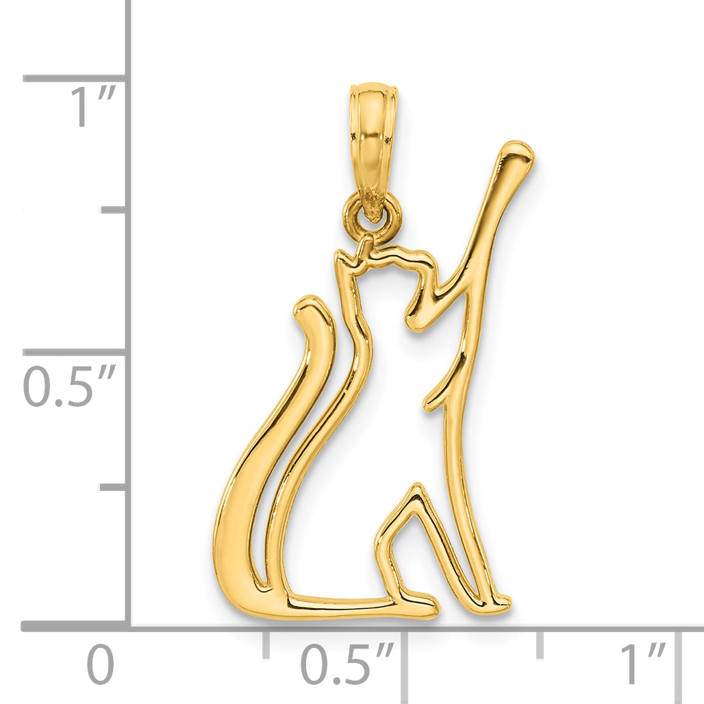 14k Polished Cat Reaching Pendant