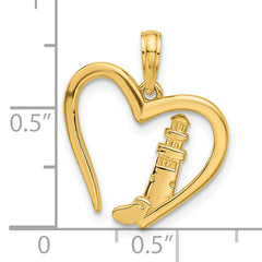 14k Polished Lighthouse In Heart Pendant