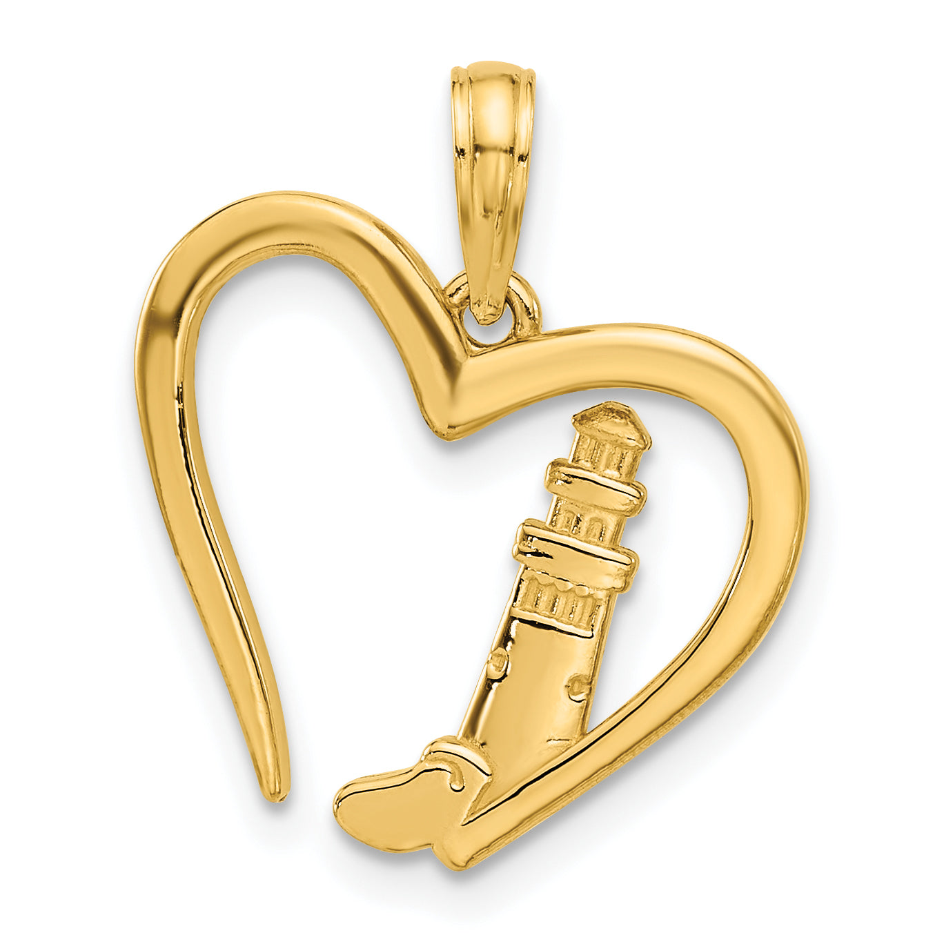 14k Polished Lighthouse In Heart Pendant