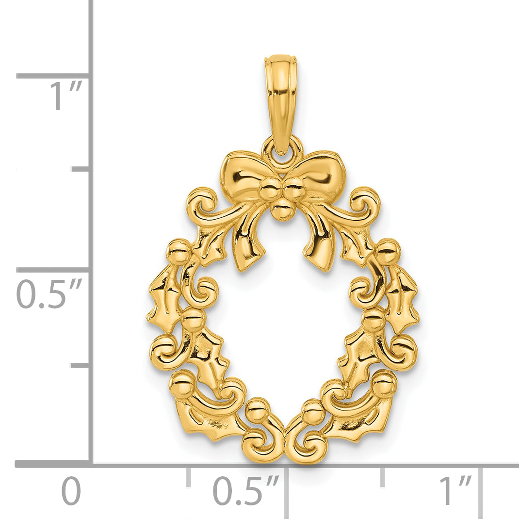 14k Polished Christmas Wreath Pendant