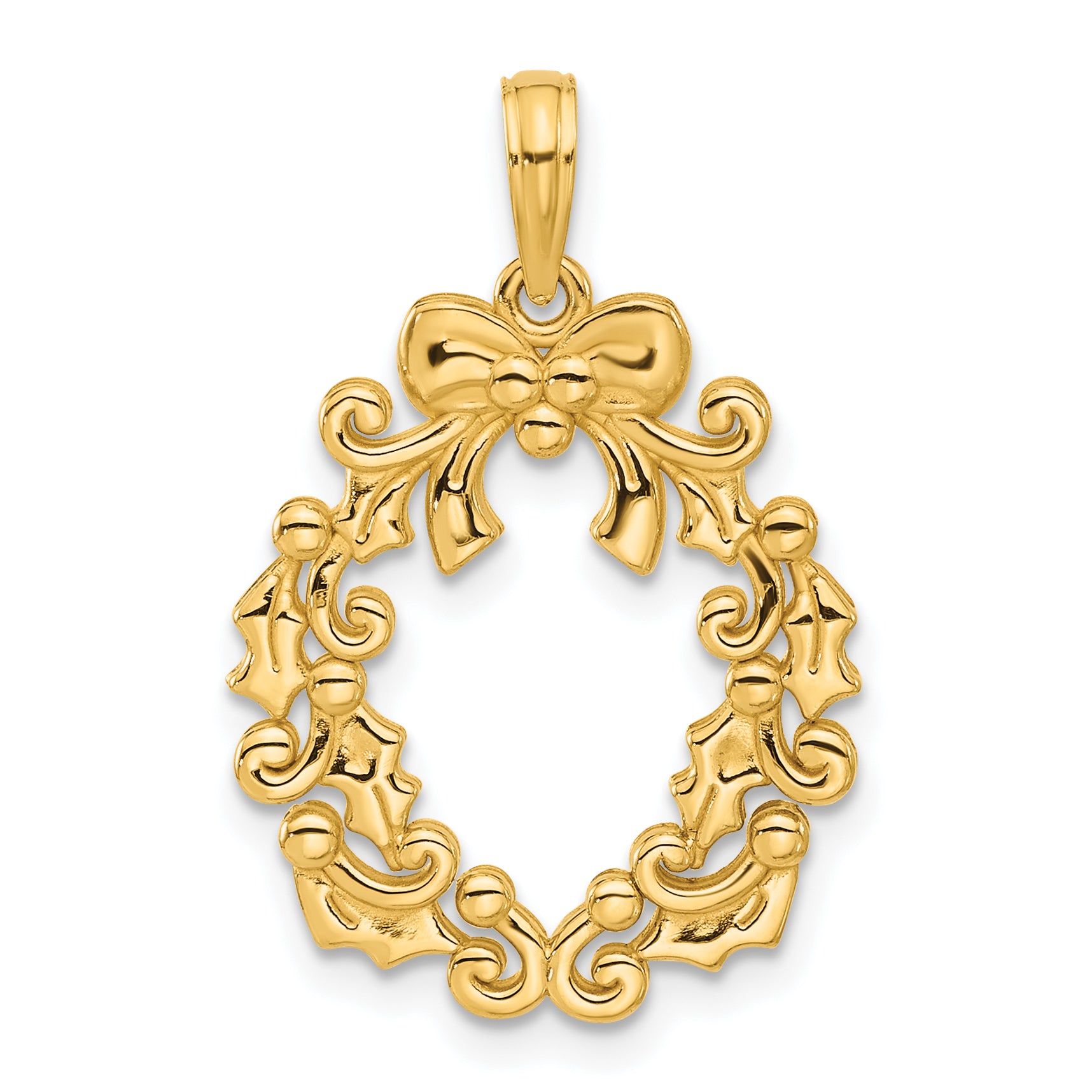 14k Polished Christmas Wreath Pendant