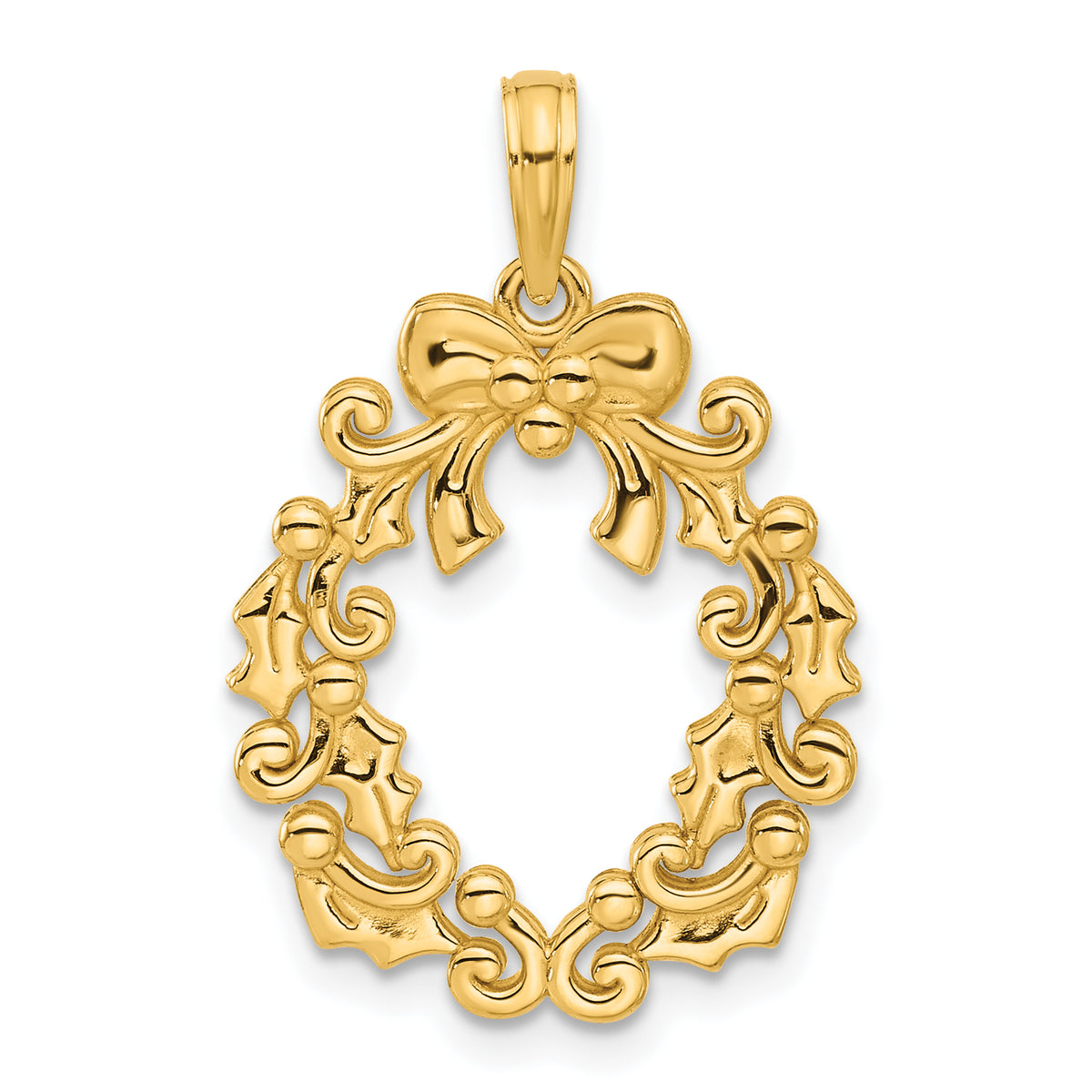 14k Polished Christmas Wreath Pendant