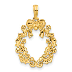 14k Polished Christmas Wreath Pendant