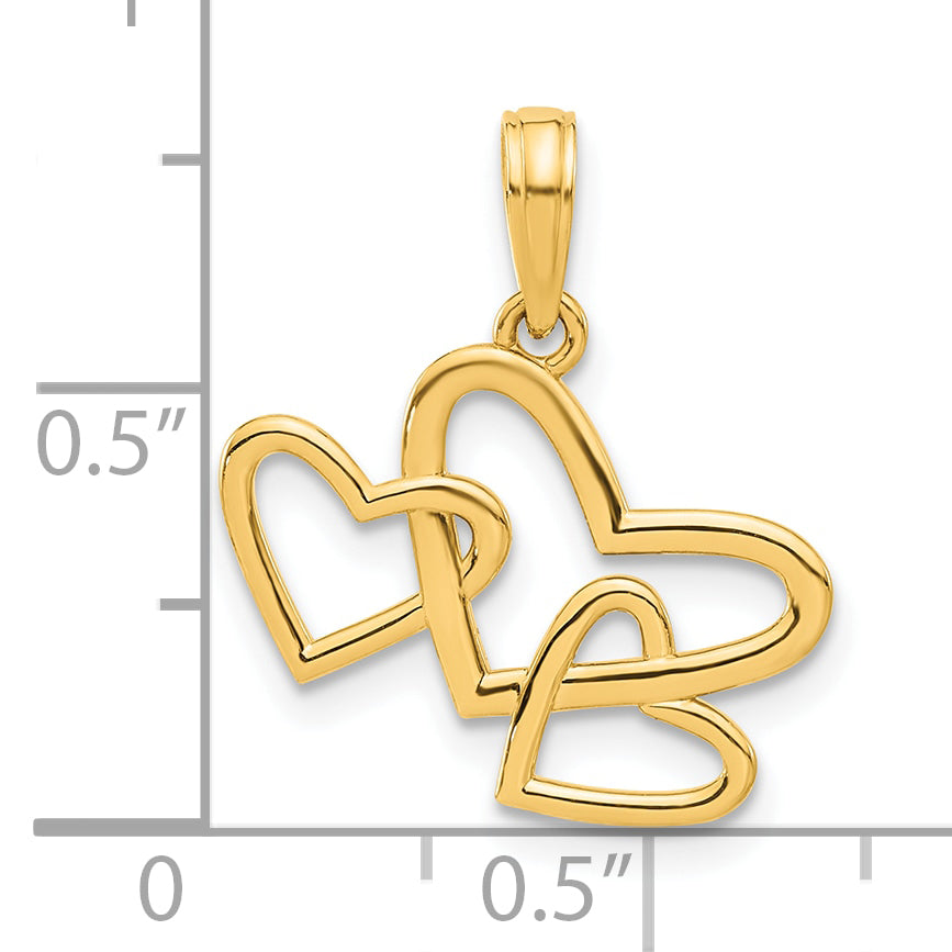 14k Polished Triple Heart Pendant