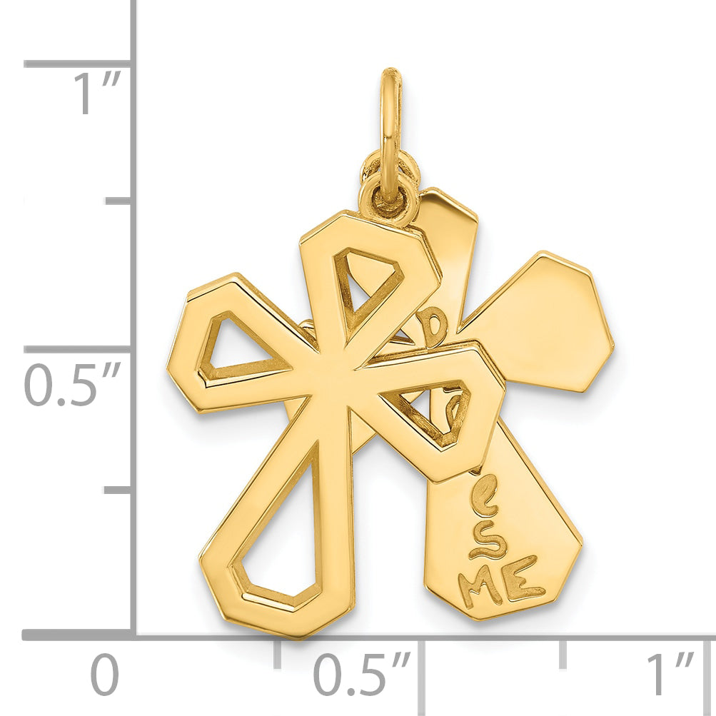 14k Fancy Two Cross God Loves Me Charm