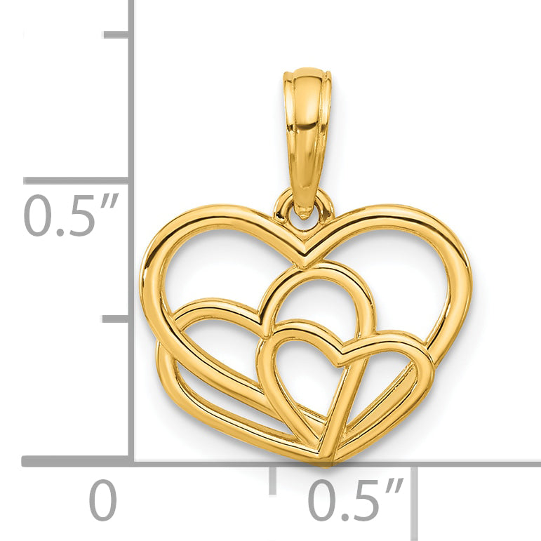 14k Polished Triple Heart Pendant