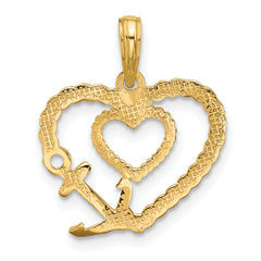 14K with Rhodium Fancy Rope Heart and Anchor Charm