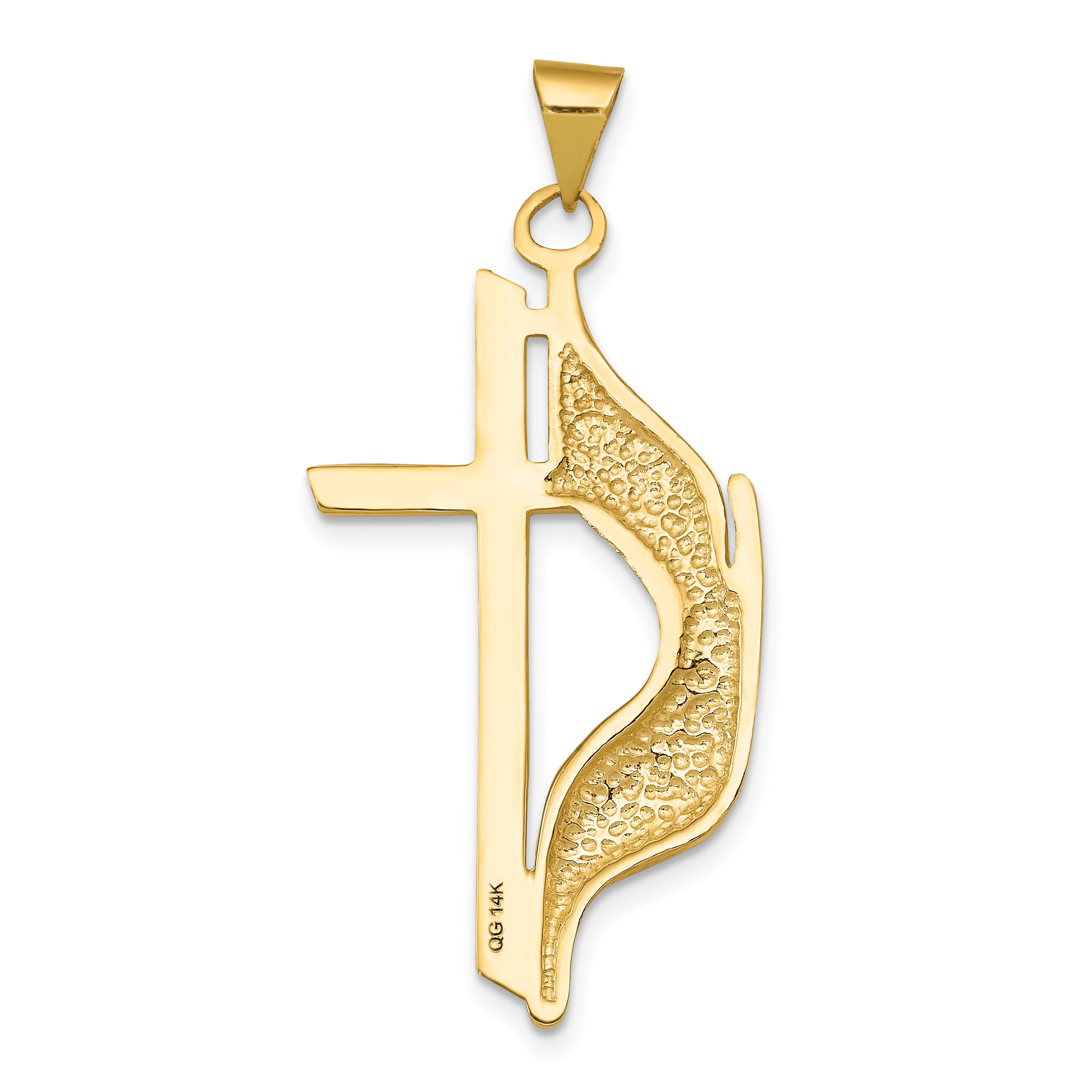 14K Gold Polished Cross Pendant with Drape  Elegant, Solid Design