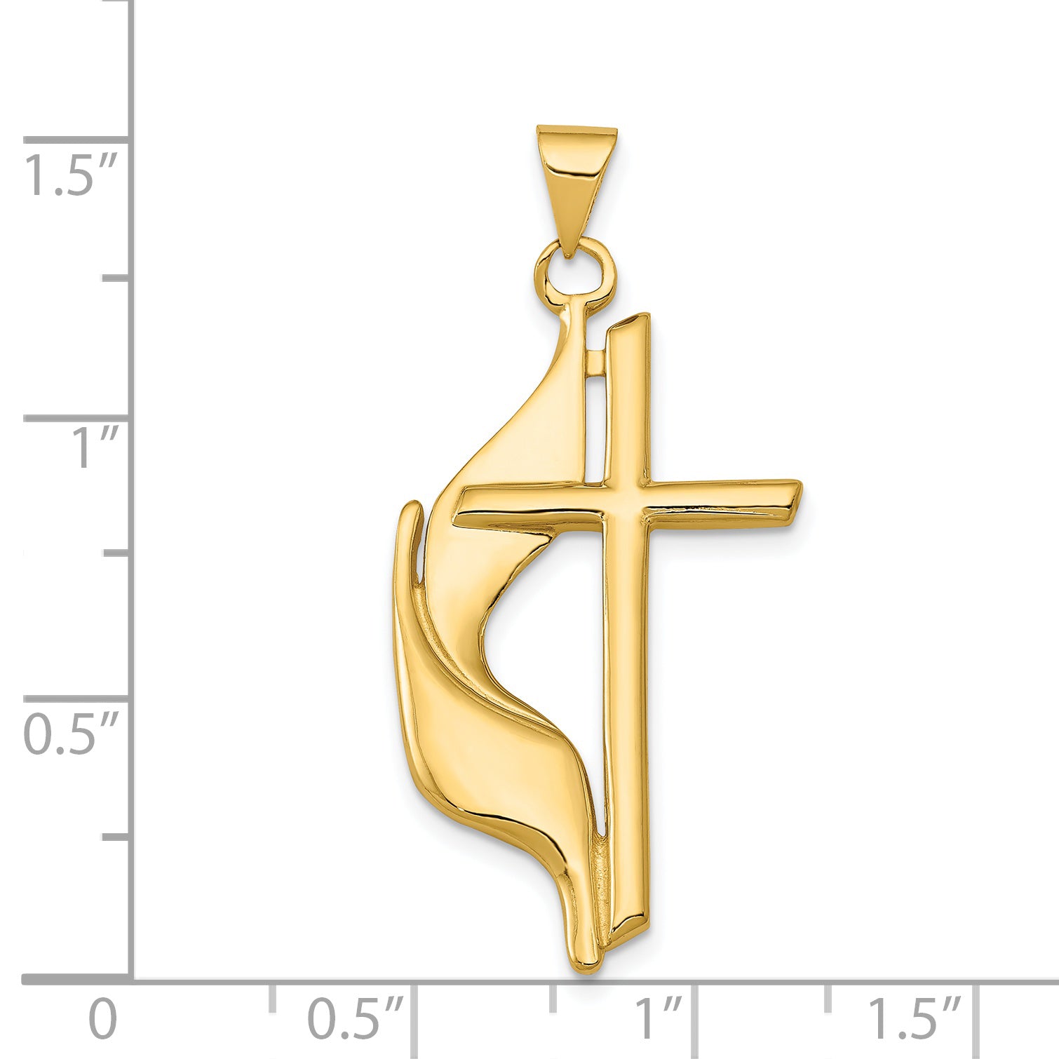 14K Gold Polished Cross Pendant with Drape  Elegant, Solid Design