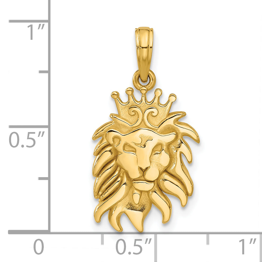 14K Polished Lion Head with Crown Pendant