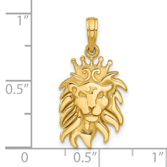 14K Polished Lion Head with Crown Pendant