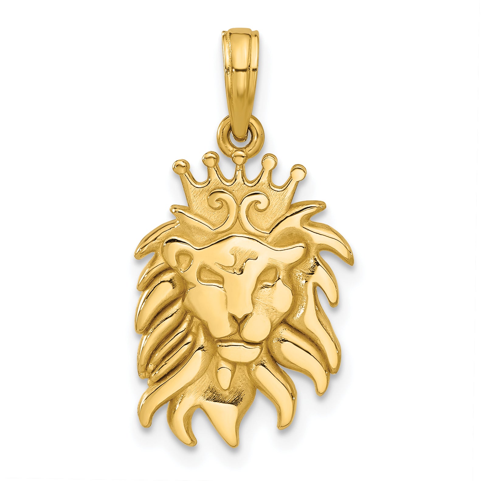 14K Polished Lion Head with Crown Pendant