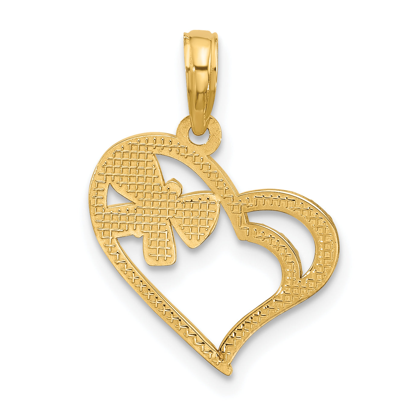 14K with White Rhodium Fancy Heart and Butterfly Charm