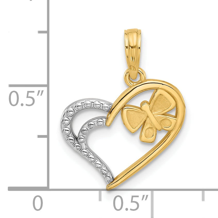 14K with White Rhodium Fancy Heart and Butterfly Charm