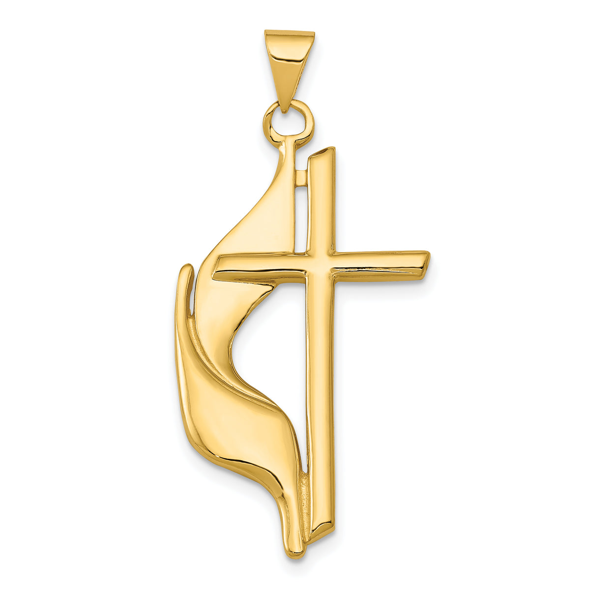 14K Polished Cross w/Drape Pendant