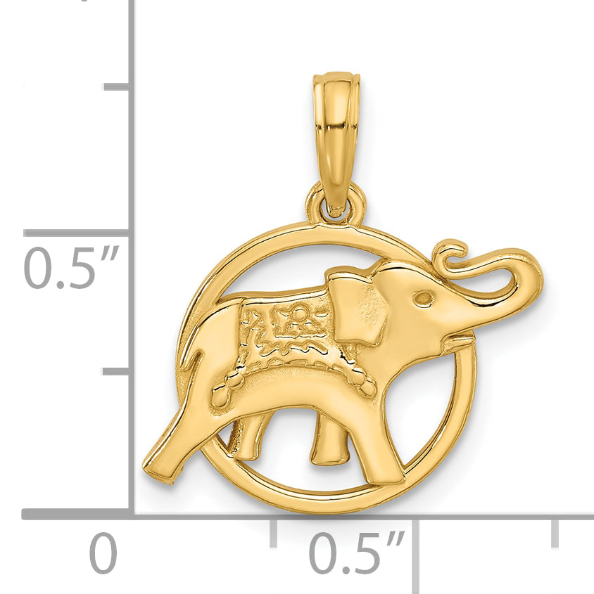 14K Polished Elephant in Circle Charm