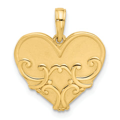 14K Polished and Brushed Fancy Heart Charm