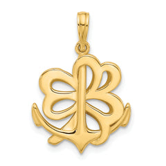 14K Polished Anchor and Clover Charm