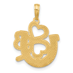 14K Polished and Satin  Horseshoe and Clover Charm