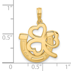 14K Polished and Satin  Horseshoe and Clover Charm