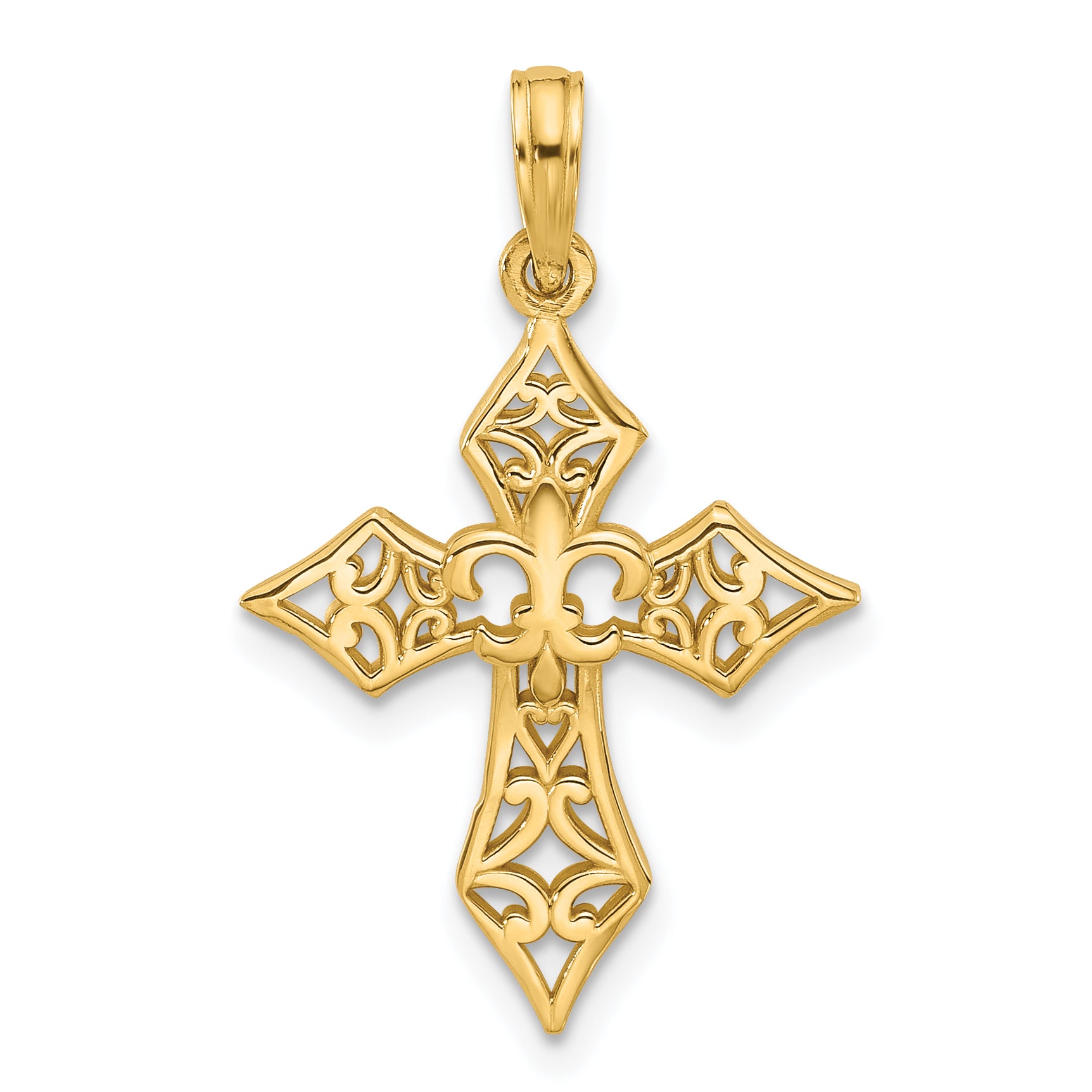 14KY Fancy Cross and Fleur-De-Lis Charm