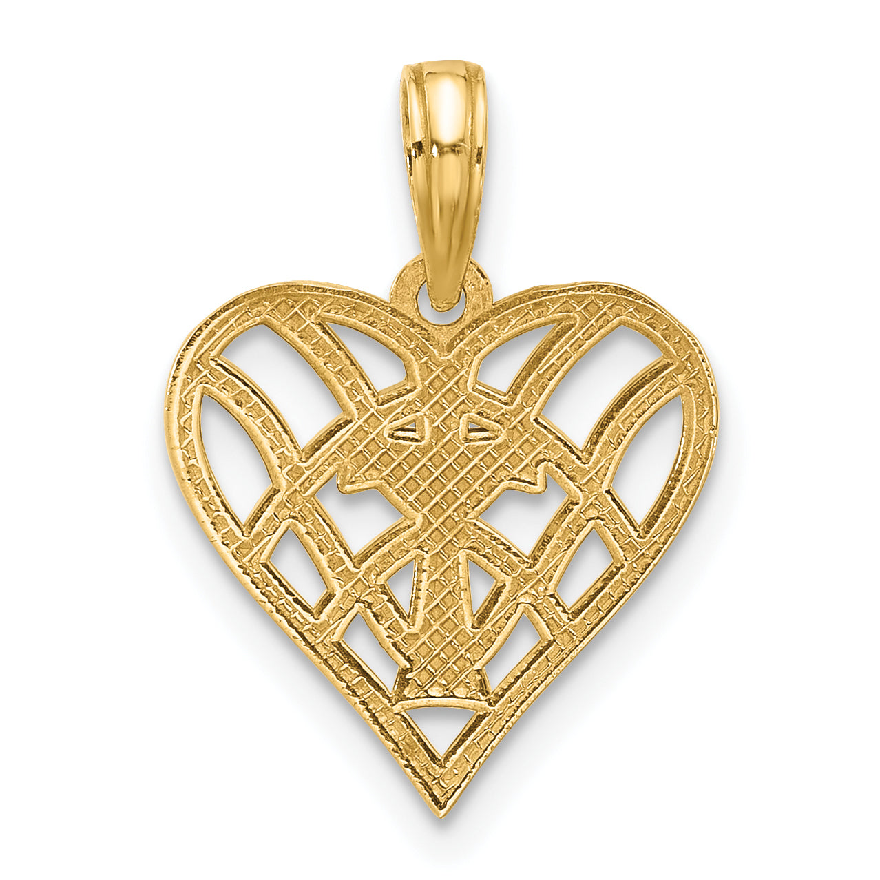 14K and Rhodium Fancy Heart and Cross Charm