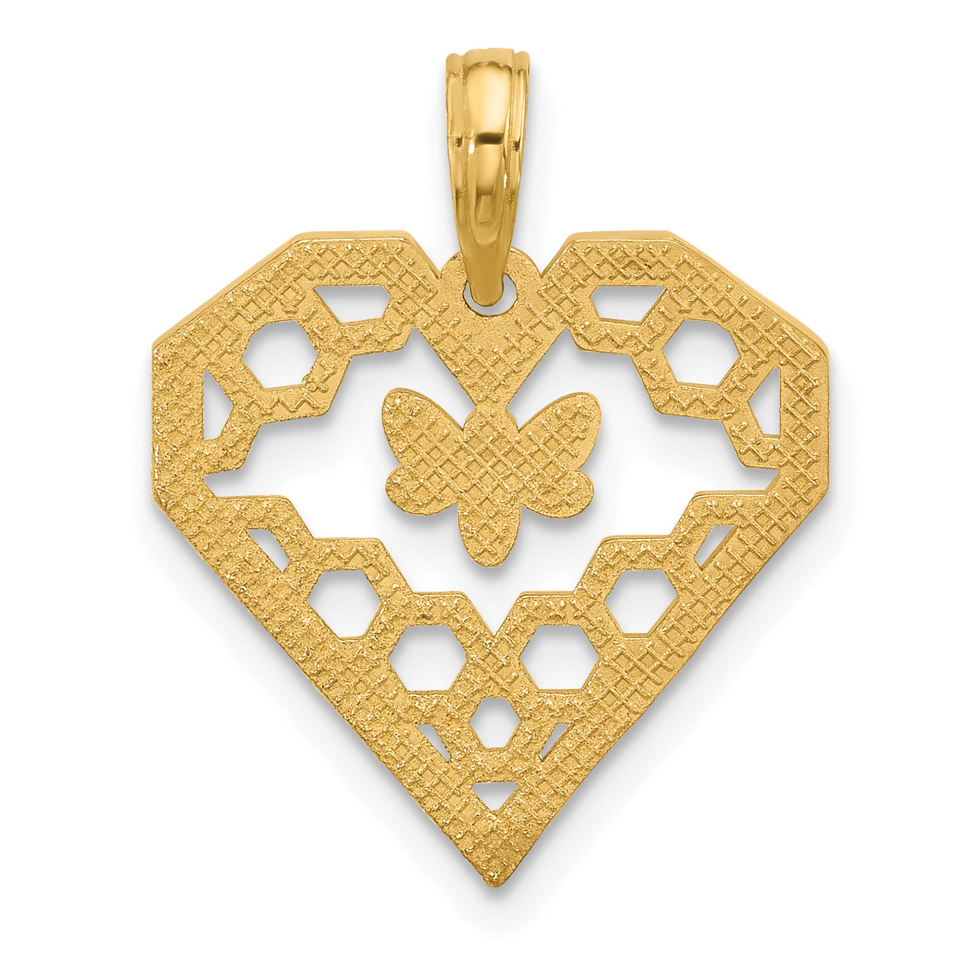 14K Polished Fancy Heart and Bee Honeycomb Charm