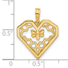 14K Polished Fancy Heart and Bee Honeycomb Charm